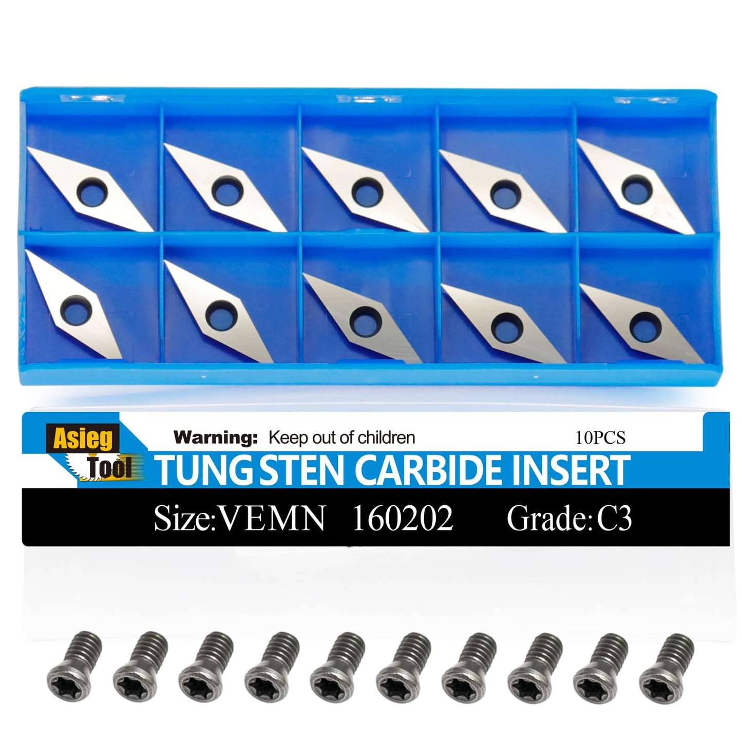 Asieg Tool Diamond Tungsten Carbide Insert 32x10x2.5-30° Cutter Knives with Sharp Point fit for DIY Wood Lathe Turning Detailer Tools Kit or Woodworking Machine Tools Accessories 10pcs