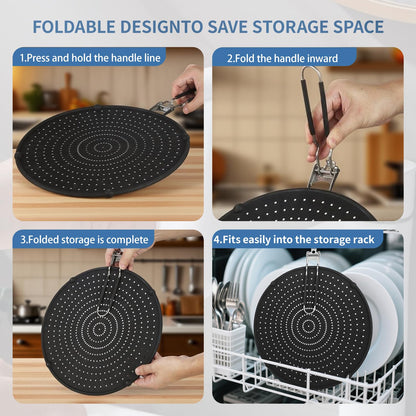 Splatter Screen Compatible with Hexclad,Heat Resistant Silicone with Folding Handle,Grease-Free Cooking,Dishwasher Safe,12.5 Inches,Black