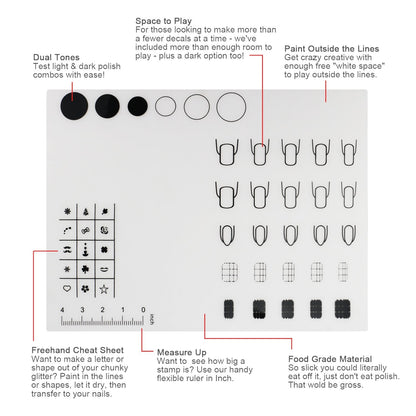 Segbeauty 2pcs Silicone Nail Mats, 16" Silicone DIY Nail Art Stamping Mats, Workspace Stamping Manicure Mat, Nail Polish Coloring Practice Pad, Nail Sticker Trainer Guide Table Cover Palette Tool