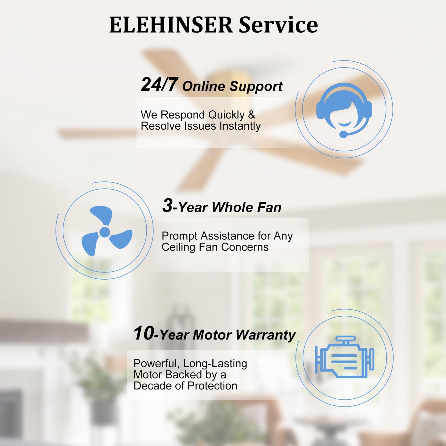 ELEHINSER 52 inch Low Profile Ceiling Fan without Light, 5 Solid Wood Blades, 6-Speeds, Quiet DC Motor, Timer, Flush Mount Modern Ceiling Fan with Remote for Living Room Bedroom, Gold + Beechwood