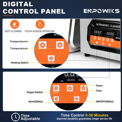 Enpowiks Ultrasonic Cleaner 6L 180W Digital Ultrasonic Cleaning Machine with Upgraded Degassing & Gentle Mode, 40kHz, with Heater & Timer for Tools, Jewelry, Watches, Glasses, Dentures, Small Parts