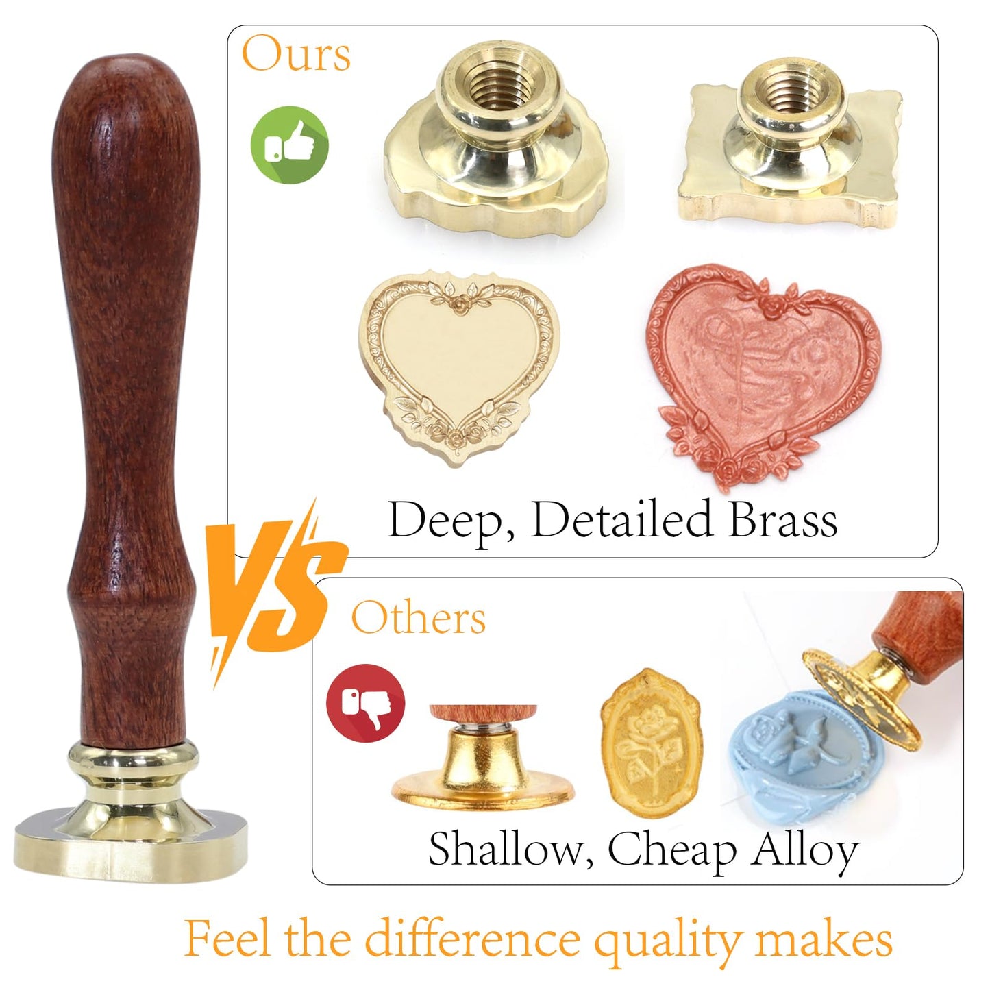 Andotopee 6-in-1 Vintage Embossed Frame Wax Seal Stamp Kit- Rectangle & Oval & Heart 3D Relief Photo Frame Seal Stamps with Wood Handle, Retro Sealing Wax Stamp for Wedding Invitations, Letters