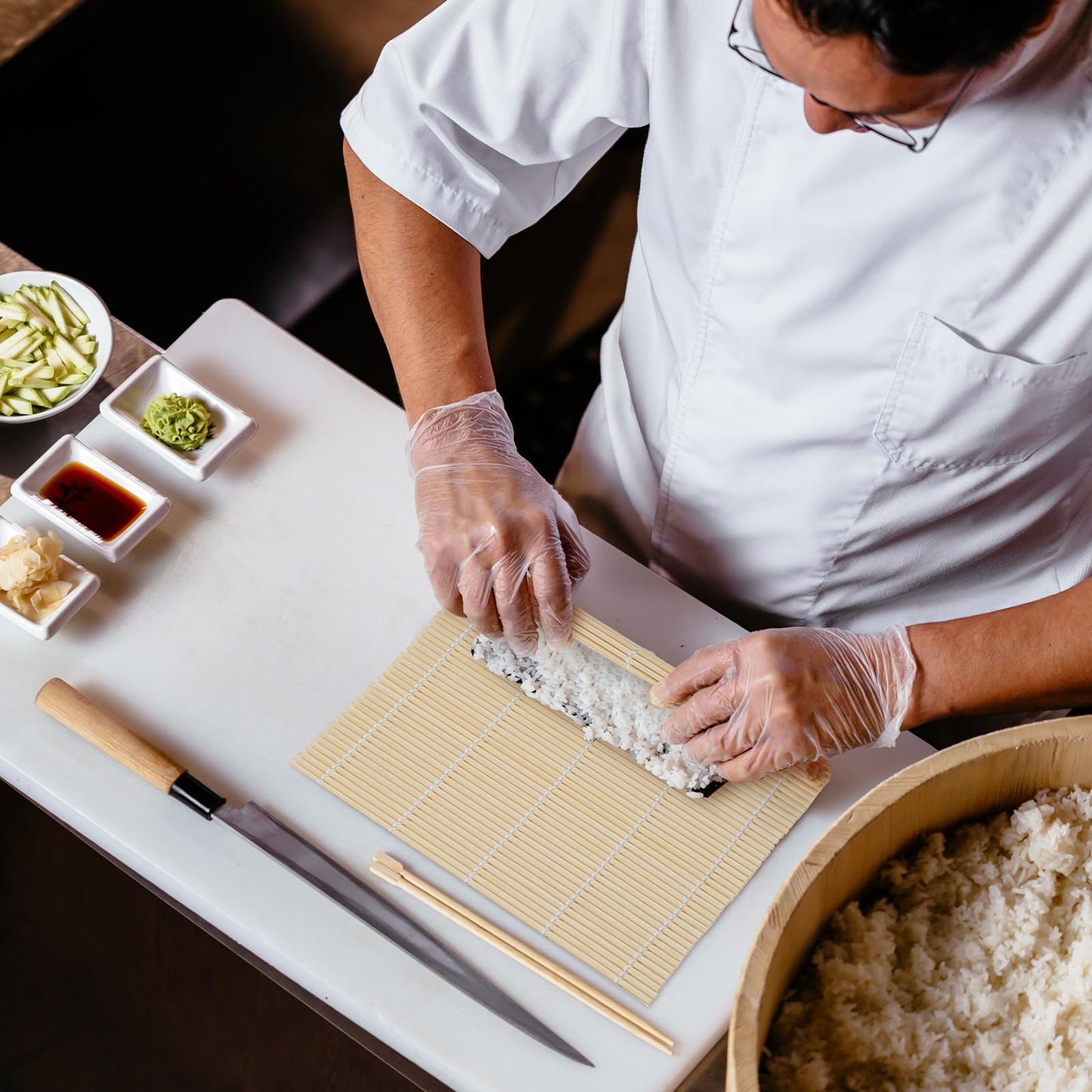 Hoolerry 12 Pcs Sushi Mat Bulk Bamboo Sushi Making Roller Non Stick Square Rolling Mat for Home Party Supplies, 9.5" x 9.5"