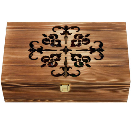 Coloch Wooden Tea Bag Storage Box with Carved Lid, 8-Compartment Tea Chest Organizer Spice Packets Container for Living Room, Kitchen, Office, Home Decor