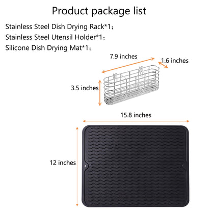 NiuYichee Stainless Steel Dish Drying Rack(15.2"L X 11"W X 5.3"H), Expandable Fruit & Vegetable Drain Rack over Sink, Dish Drainer Rack in Sink, with Stainless Steel Utensil Holder & Silicone Mat(16")
