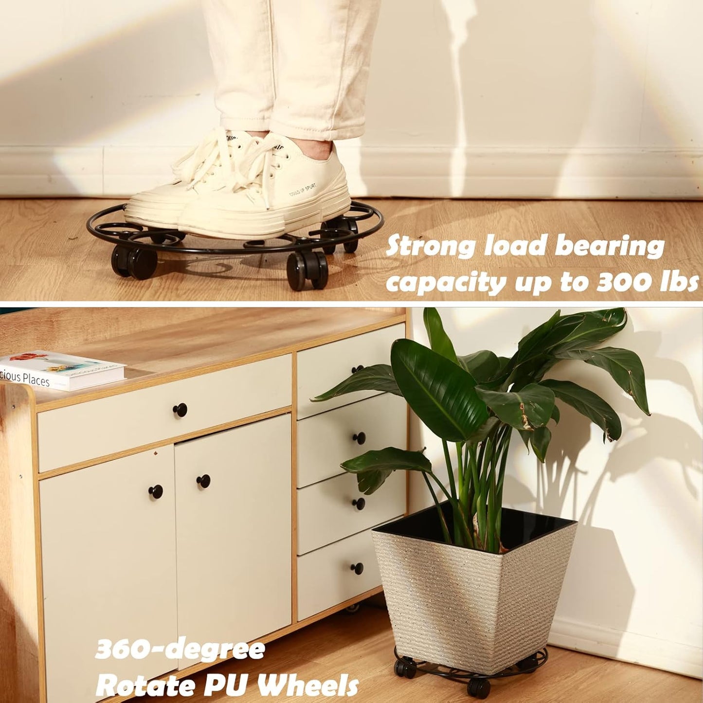 3 Packs 12.8" Metal Plant Caddy With Wheels - Large Rolling Stands Heavy-Duty Wrought Iron Roller Base Pot Movers