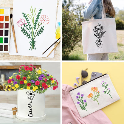 Baychendoo 15 Pcs Floral Craft Stencils - 5.9x7.87 Inch Reusable Spring Wildflower Bouquet Templates for DIY Wood Painting, Scrapbooking, Fabric Art, Canvas Projects & Handmade Home Decor