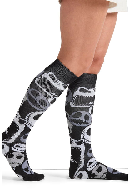 Cherokee Tooniforms Women's 10-15mmHg Compression Socks – Knee High, Soft Knit, Fun Prints, Supports Circulation - TPRINTSUPPORT, Regular, My Scary Face