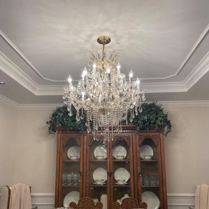 TMAFON Modern Gold Chandelier Light Fixture - Large Maria Theresa Crystal Chandeliers for Dining Room, Kitchen Island, Living Room, Bedroom, 15 Lights, 2 Layers