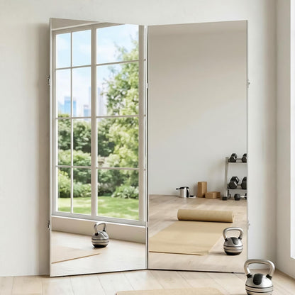 HDmuxel Space-Saving 360° Folding Full Length Mirror, 55" x 67" Oversized Standing/Leaning Mirror, Shatterproof, Lightweight Design for Home Gym, Yoga Studio, Dance Studio, Fitness Studio (Silver)
