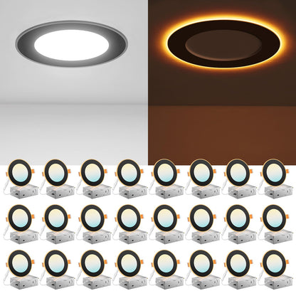 Amico 24 Pack 6 Inch 5CCT LED Recessed Ceiling Light with Night Light, 2700K/3000K/3500K/4000K/5000K Selectable Ultra-Thin Recessed Lighting, 12W=110W, 1100LM, Dimmable Canless Wafer Downlight ETL&FCC
