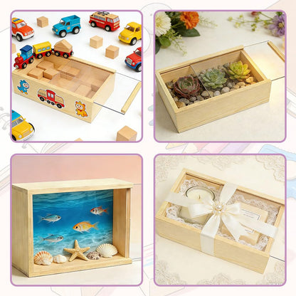 YCOSAN 6 Pcs Unfinished Wood Crafts Boxes, 6.3 x 4.9 x 1.8 Inch Small Rectangle Crates Wooden Box with Lid for DIY Birthday Party Gift Supplies