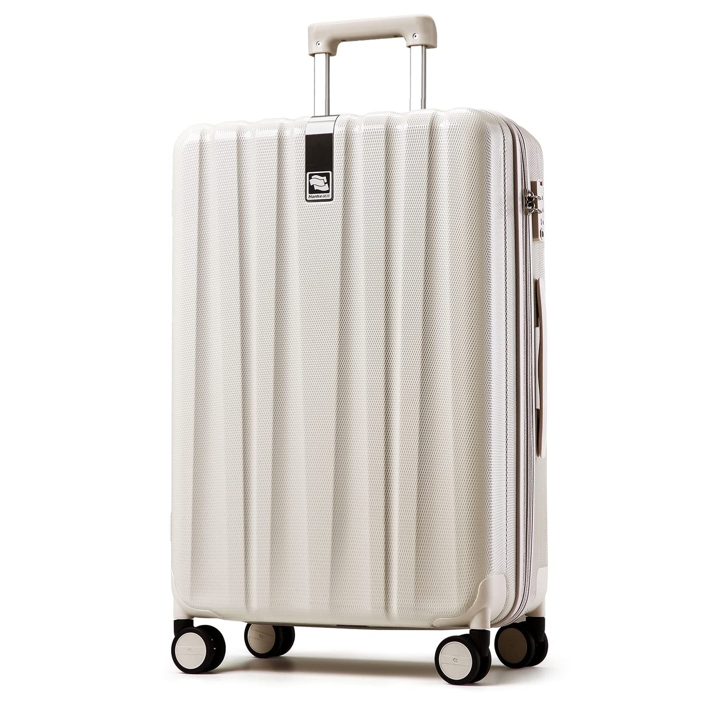 Hanke 29 Inch Luggage Suitcases with Spinner Wheels Lightweight PC Hardside Rolling Suitcase with Travel Lock, Checked-Large (Ivory White)