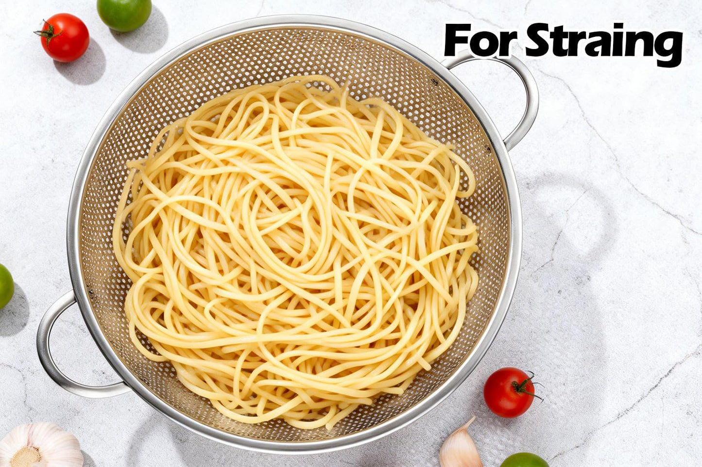 Leonyo Stainless Steel Colander for Kitchen, Micro-Perforated Metal Strainer with Handles for Draining Pasta, Strainers and Colanders Set of 3(1-3-5Quart) for Rinsing, Steaming, Dishwasher Safe