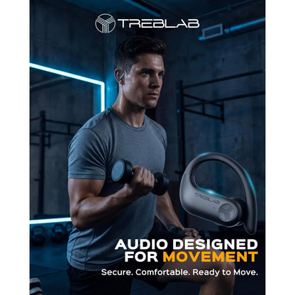 TREBLAB X3 Pro - Sports Wireless Ear Buds Bluetooth - Comfortable Workout Headphones with Secure Ear Hooks, 9H Long Battery Life, IPX5 Sweatproof Earphones, Noise Isolation Over Ear Earbuds