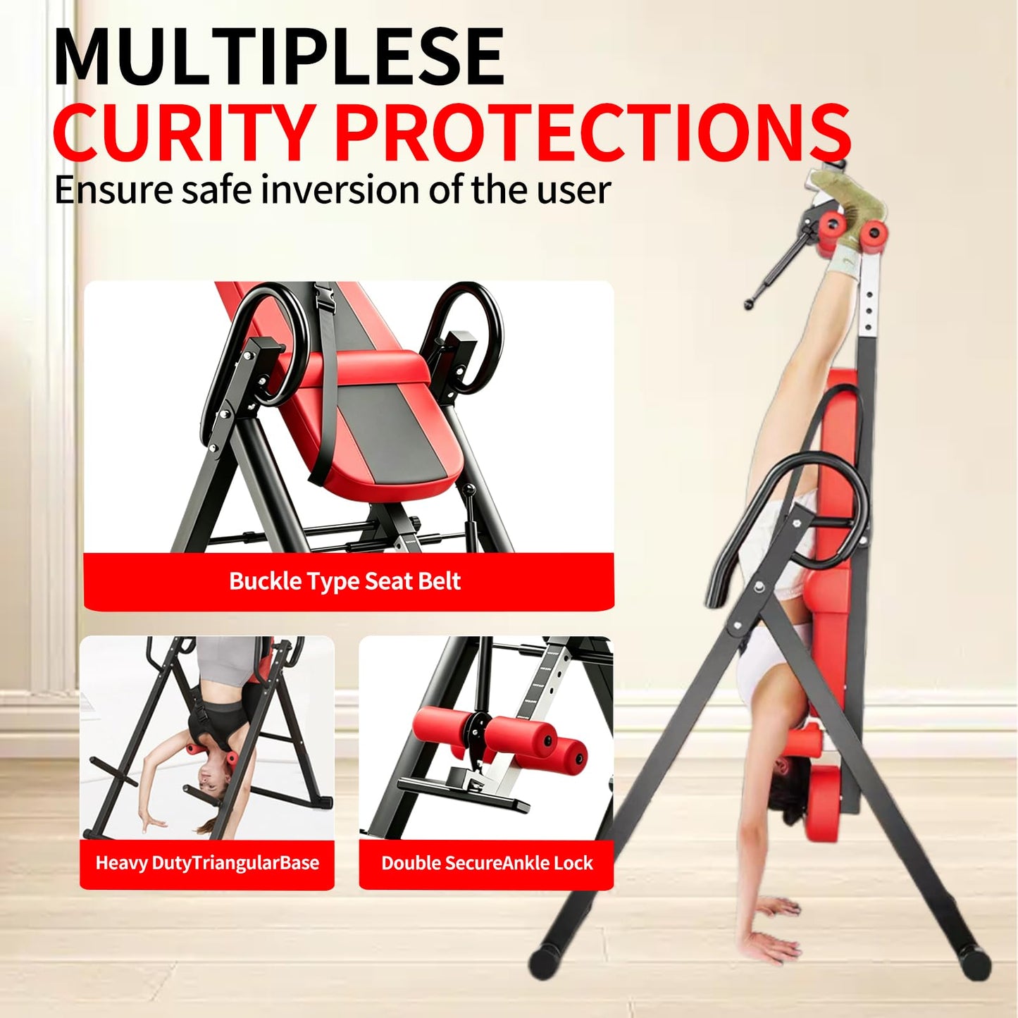 Inversion Table, Back Stretcher Machine for Back Pain Relief, Back Decompression, Hang Upside Down Back Stretcher, Lumbar Support, Easy to Assemble, Heavy Duty Up to 300LBS with Wider Backrest