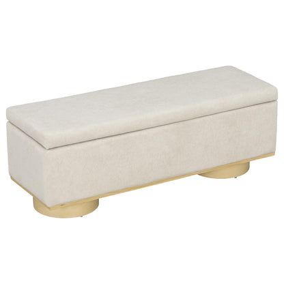 Christopher Knight Home Angie 50" Upholstered Storage Bench for Bedroom, Rectangular Foot Stools Ottoman, Entryway Wood Ottoman Bench, End of Bed Bench, Living Room Sofa Extra Seat, Oatmeal+Natural