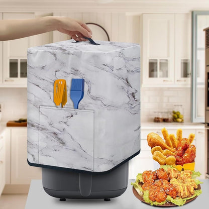 Air Fryer Cover, Insulated Dust Protection Kitchen Appliance Cover with Front Pockets and Top Handle, White Marble Gift