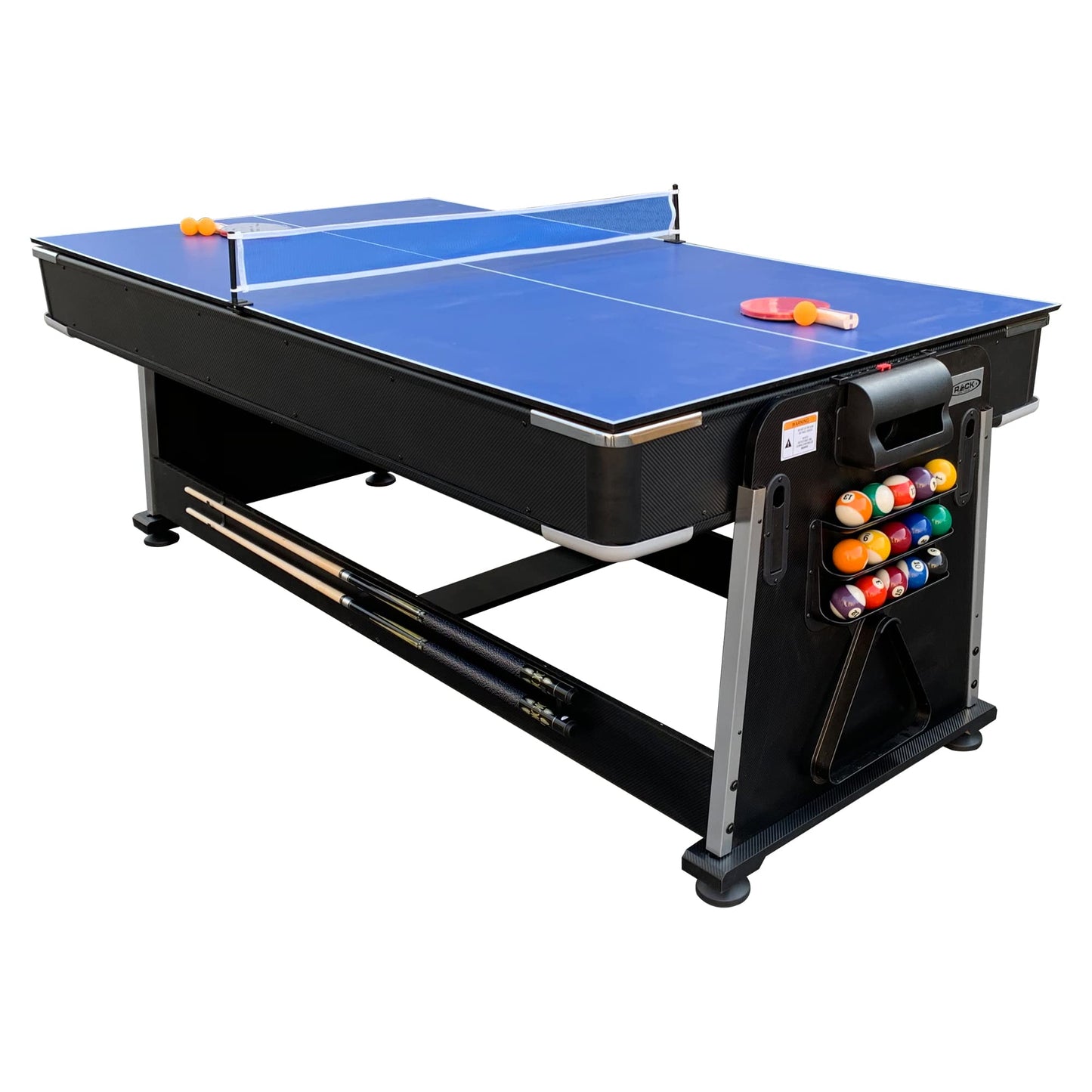 RACK Triad 7-Foot 3-in-1 Multi-Game Swivel Billiard/Pool Table (Blue Felt with Black Body) – Pool, Table Tennis & Air Hockey Combo Game Table for Adults & Kids, Home Game Rooms