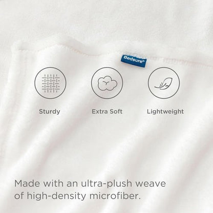 Bedsure GentleSoft Fleece Throw Blanket - XL White 300GSM Plush & Cozy for Bed, Sofa, Travel | 50x70 Inches