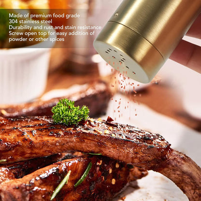 DEWIN 2Pcs Gold Spice Jar, Stainless Steel Rustproof Screw Open Top Seasoning Shaker for Salt, Sugar, Pepper