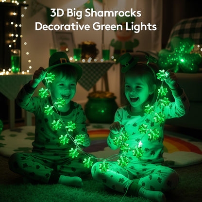 St Patricks Day Decorations Green Christmas Lights with 40 Led 3D Shamrocks, Battery Operated Lucky Clover Lights with Remote Control for Indoor Outdoor Home Garden Golf Cart St. Patrick's Day Decor
