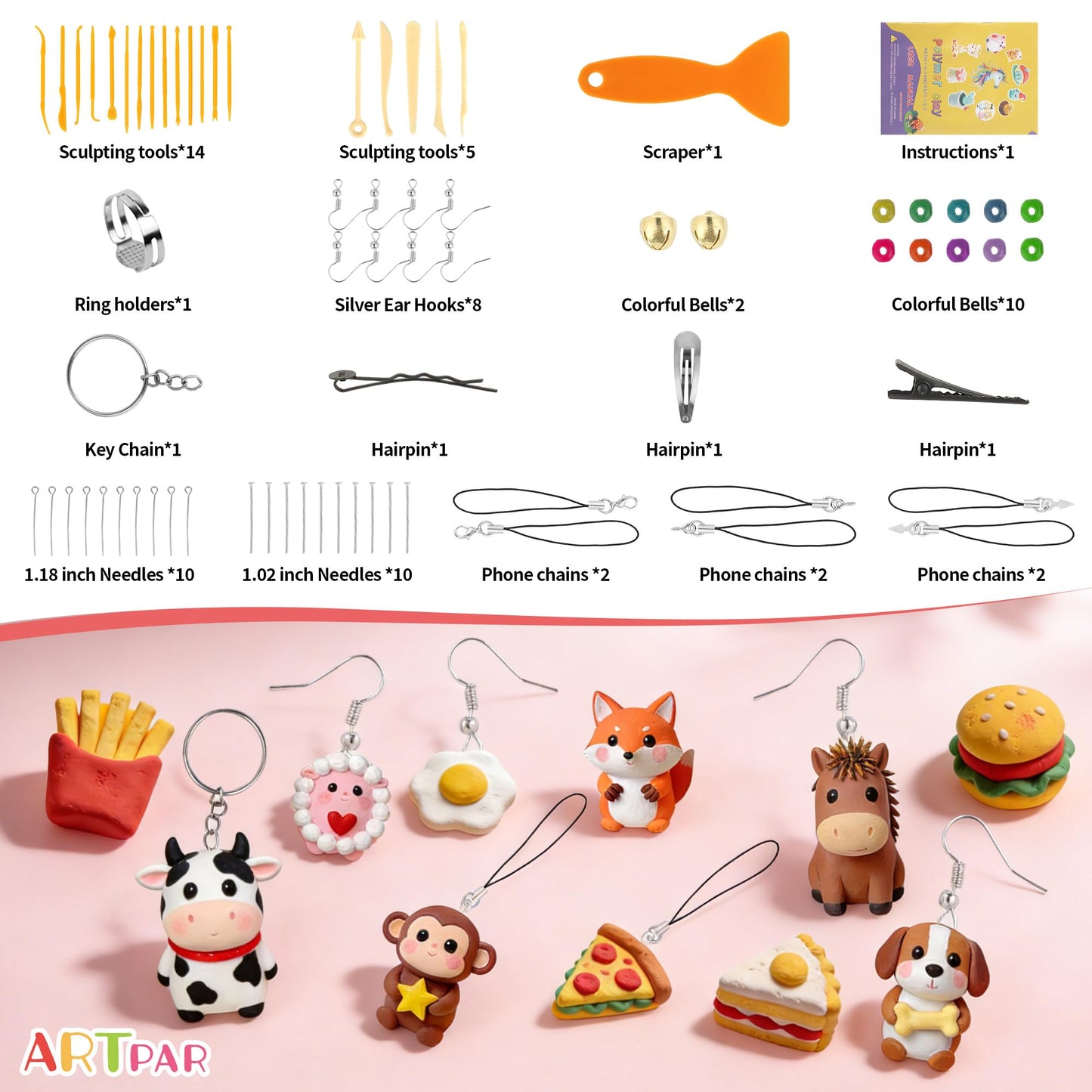 Artpar 92 Colors Polymer Clay Kits,Modeling Clay with Sculpting Tools & Accessory,Oven Baked Molding Clay, Non-Sticky DIY Art and Craft Gifts for Children and Artists