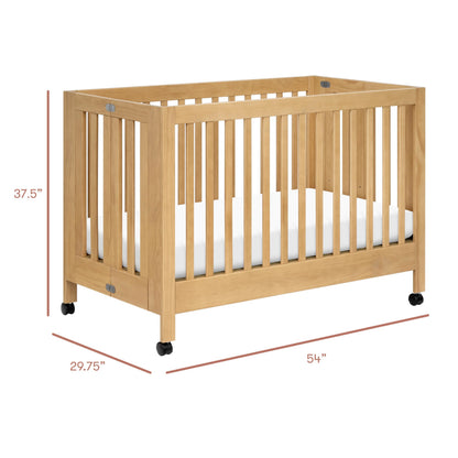 Babyletto Maki Full-Size 2-in-1 Portable Folding Crib with Toddler Bed Conversion Kit in Honey, Greenguard Gold Certified
