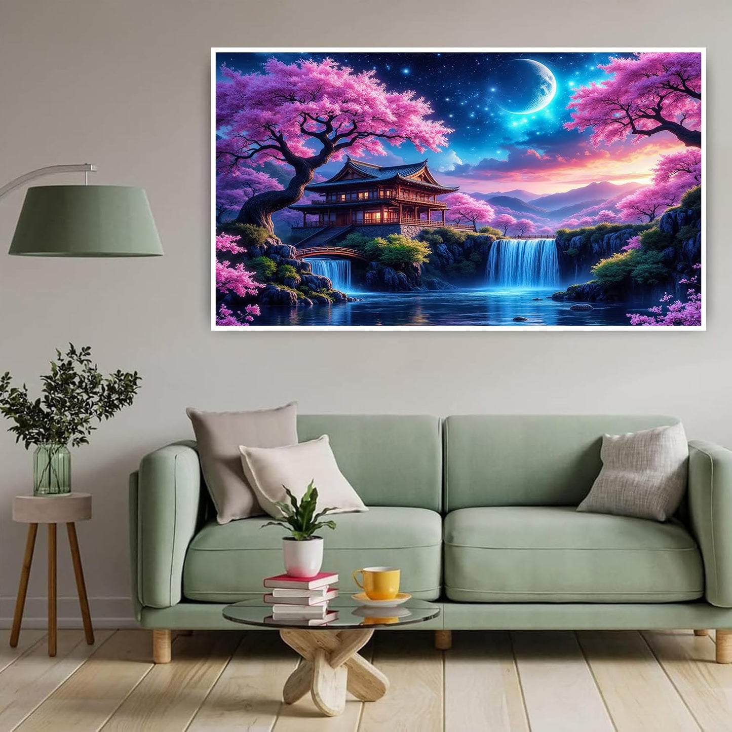 igoodom Large Diamond Painting, Large Cherry Blossoms Diamond Art Kits for Adults, Full Drill Round Big Diamond Painting, DIY Gem Art and Crafts for Home Wall Decor Gift 27.5 X 15.7inch