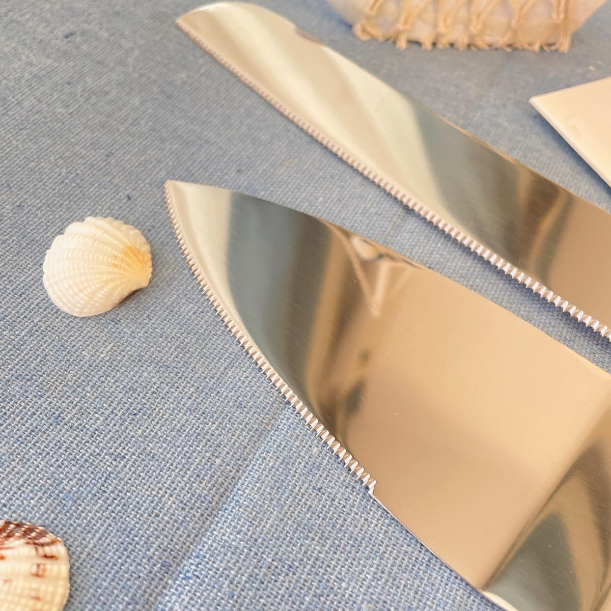 FISHBONE Stainless Steel Wedding Cake Knife and Server Set, Nautical Blue Rings Design for Special Occasions