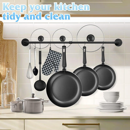 Boshangjia 24 inch Pot Rack Wall Mounted Pot Hangers for Kitchen, Detachable Storage Organizer, Industrial Pipe Lids Utensils Hanging Rail Iron Holder with 6 S Hooks, Black
