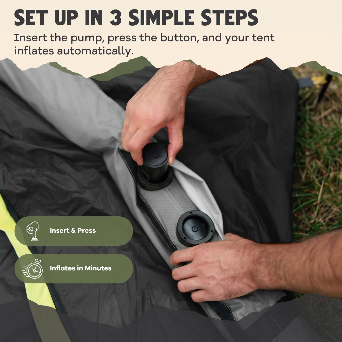 Oaktiv Inflatable Tents for Camping - CloudCamp Glamping Tent for 6 People Waterproof Oxford Fabric(210D), Quick Setup Air Tent with Manual & Battery Pump, UV Protection, 4-Season Inflatable Tent