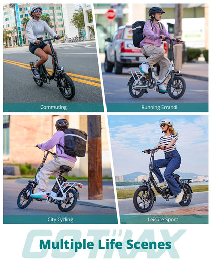 Gotrax S4 16" Folding Electric Bike, Max Range 28Miles(Pedal-Assist) &15.5Mph Power by 350W Motor, Front Suspension&Adjustable Seat and Handlebar, Commuter Electric Bicycle for Adults Black
