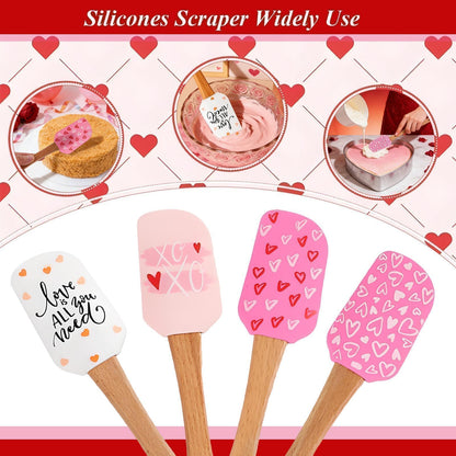 4PCS Valentine Baking Spatula Set,Non-Stick Cake Scraper Cream Spatulas,Valentine Patter Silicone Scraper Heat Resistant Holiday Pastry Spatulas Baking Essentials for Cooking,Sauteing and Mixing