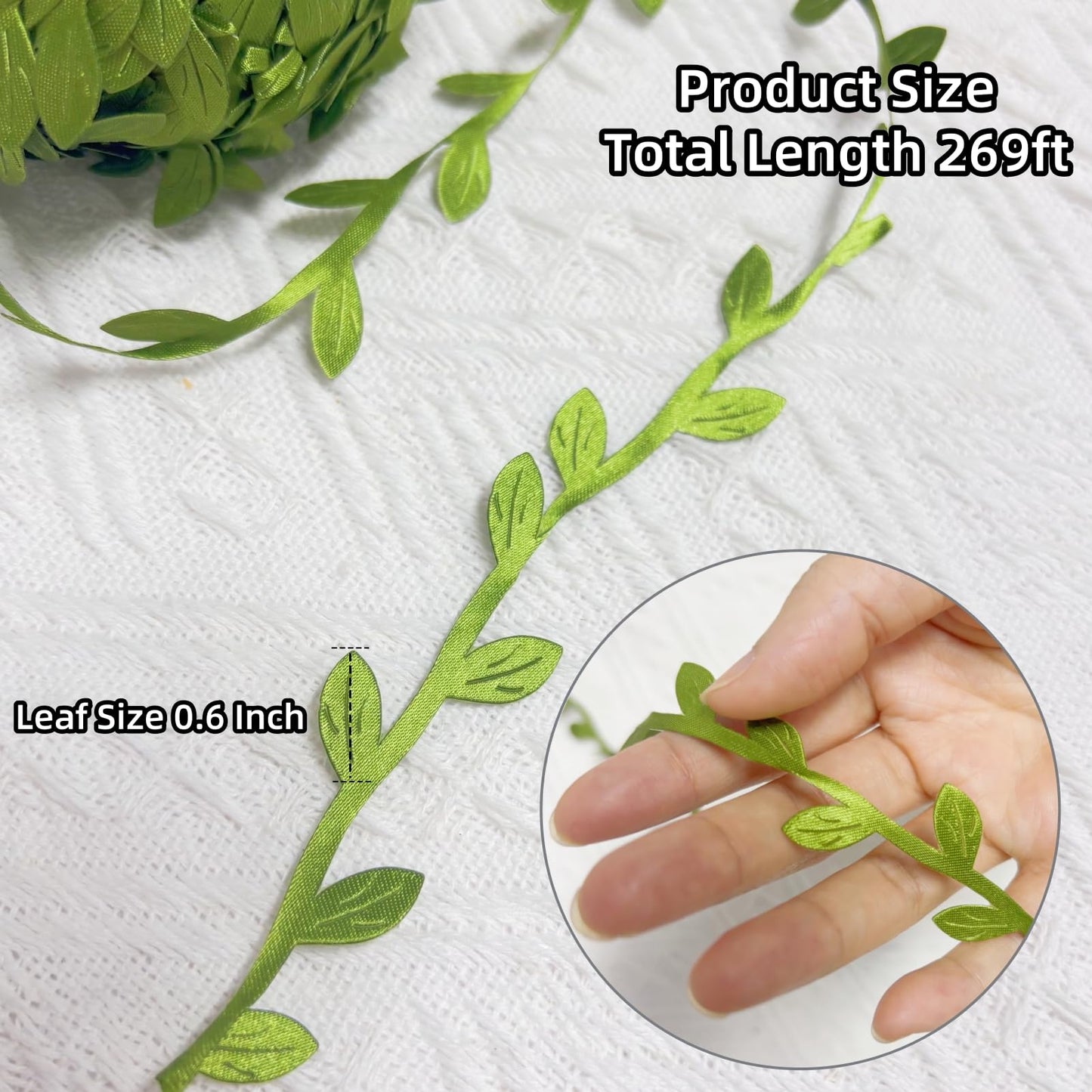 Hecaty 269ft Leaf Ribbon, Artificial Vines Leaf String Trim Ribbon - for Baby Shower, Jungle Wild Botanical Greenery, Spring Wedding & Home Party Decorations, Balloon Garland, Wreaths & DIY Craft
