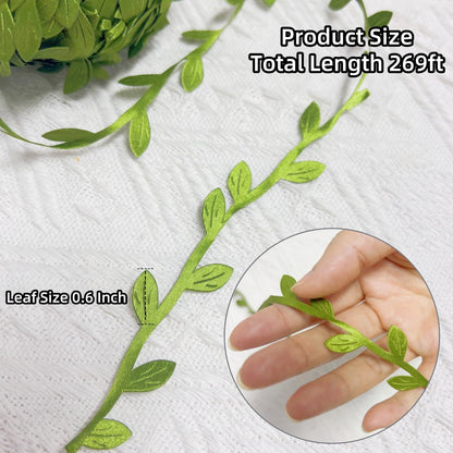 Hecaty 269ft Leaf Ribbon, Artificial Vines Leaf String Trim Ribbon - for Baby Shower, Jungle Wild Botanical Greenery, Spring Wedding & Home Party Decorations, Balloon Garland, Wreaths & DIY Craft