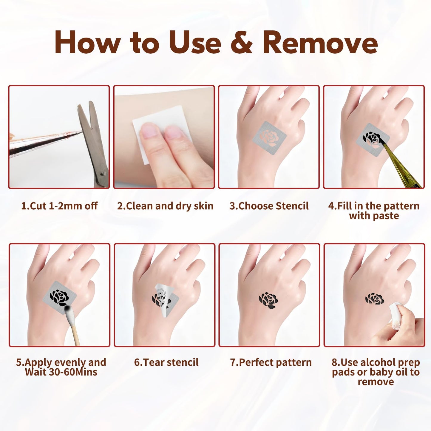 Gabizafia 136 PCS Henna Tattoo Stencil Kit, 6 PCS Ink Brown Black Cherry Red Henna DIY Face Body Art Mehndi Henna Stencils Skin Painting Tattoos Kit for Adult Women Men Bridal Wedding Ramadan Party