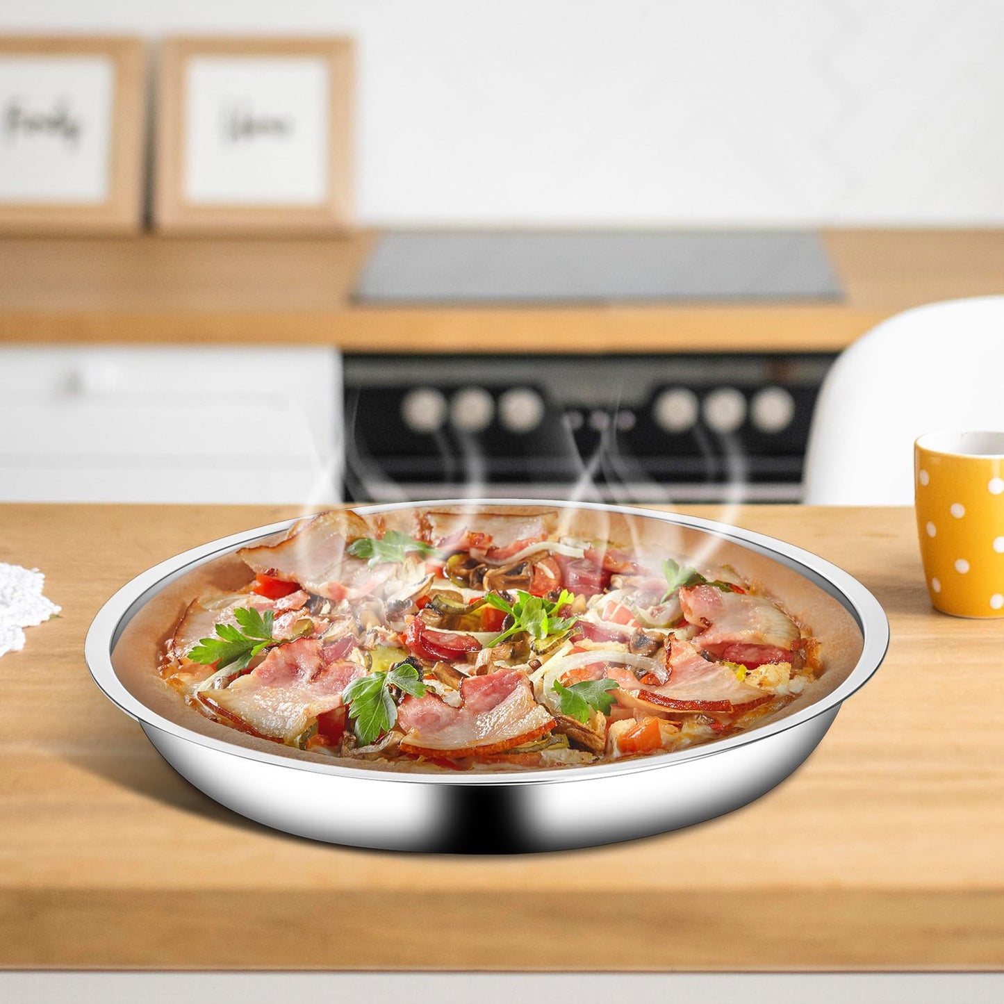 Vin Beauty 4 Pack 13 Inch Deep Dish Pizza Pan Stainless Steel Round Pizza Tray for Oven, Deep Dish Metal Stainless Steel Pie Pan Baking for Oven Cookie Cake, Dishwasher Safe