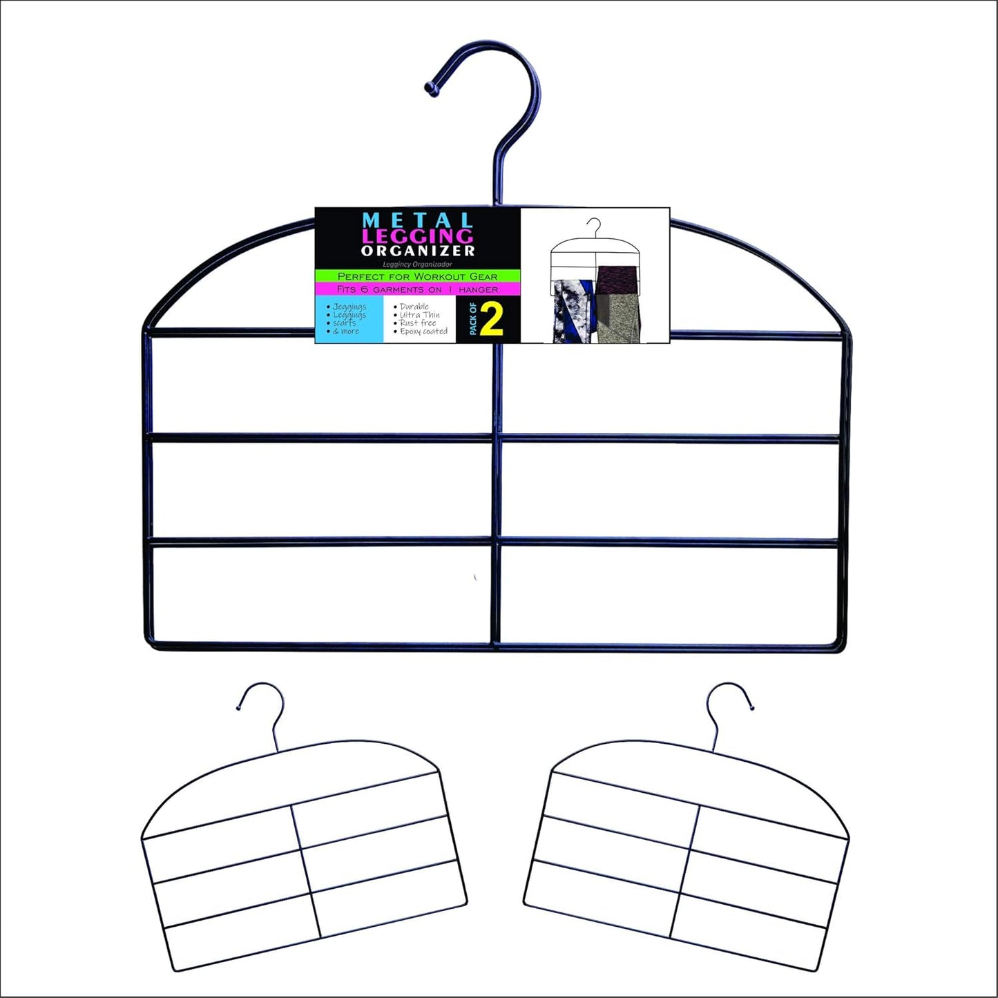 Dr. Organizer 2 Pack Pants and Leggings Organizer Hangers, Multifunctional Space-Saving Metal Closet Hanger