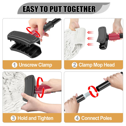 IOPRETTY Commercial Mops for Floor Cleaning - Looped-End Heavy Duty Wet Mop with Long Handle for Hardwood Wood Tile Vinyl - Reusable Cotton Head for Home Garage Kichen Bathroom