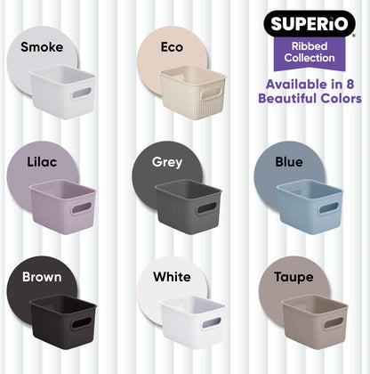 Superio Ribbed Collection - Decorative Plastic Open Storage Bins, Small Lilac Purple (2 Pack) for Organizing Closet