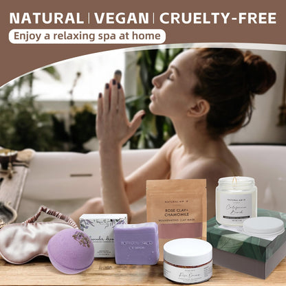 Natural Amor Spa Gift Set for Women – 6-Piece Self Care Gift Box with Handmade Soap, Bath Bomb, Candle & Skincare, Ready-to-Gift Relaxation Set