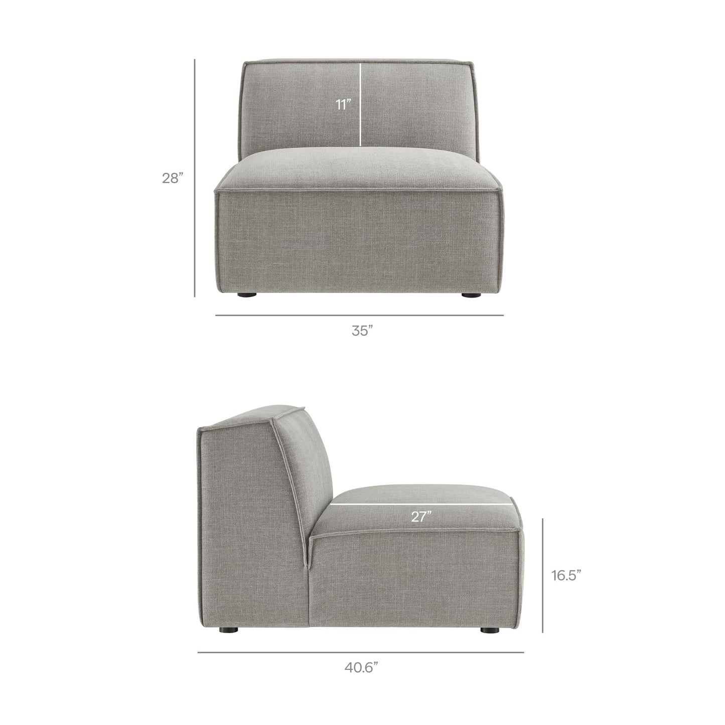 Modway Restore Performance Fabric Upholstered 4-Piece Modular L-Shaped Sofa in Pewter – Sectional Couch with Right-Facing Armchair, Armless Chair, Corner Chair, and Left-Facing Chaise