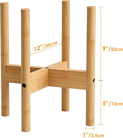 2 Pack 12 Inch ALIGADO Bamboo Plant Stands Indoor, for Up to Pots, Built to Fit Corners, Sturdy & Stable Design
