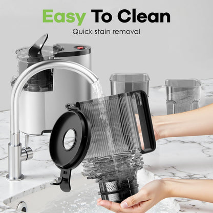 EanOruus Cold Press Juicer, 5.8" Wide Feed Chute Juice Extractor Machine with 400W, High Juice Yield, Slow Masticating Juicer for Whole Vegetables & Fruits, Silver