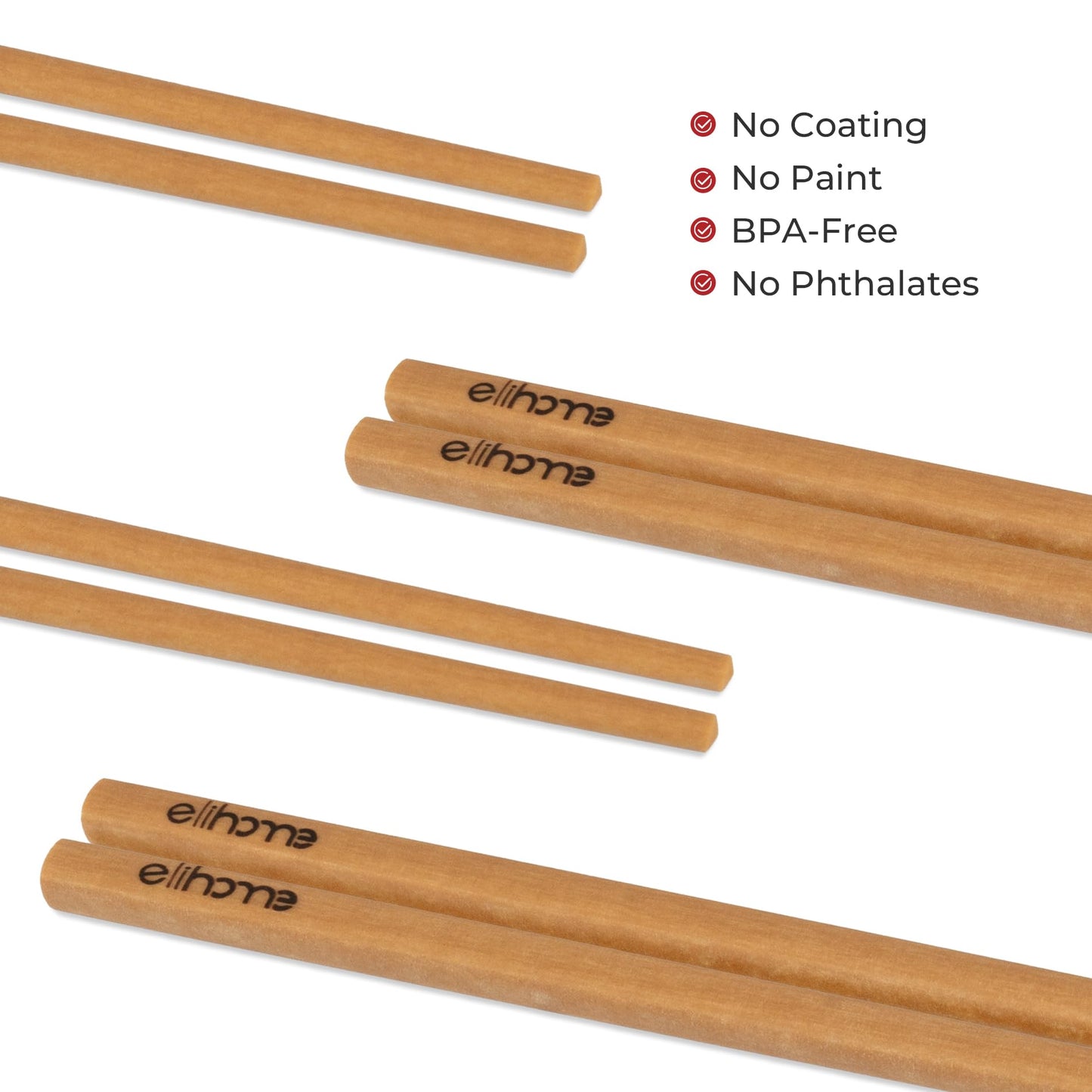 Elihome Premium Wood Fiber Chopsticks, Dishwasher Safe, Heat Resistant, Reusable Japanese Chinese Chopsticks, 26cm/10.25inch, Natural, 5 Pair