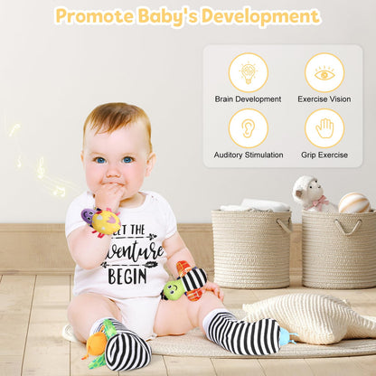 iAOVUEBY Baby Gift Set, Baby Shower Gifts, Black and White High Contrast Baby Toys 0-6 Months for Newborn Essentials Infant Rattle Socks Elephant Toys Blanket Onesies Baby Gift Basket for Girls Boys