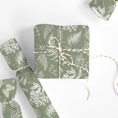 JarThenaAMCS Botanical Wrapping Paper - Mini Roll - 17 In x 32.8 Ft Sage Green Plant Leaves Gift Wrap Paper for DIY Art Crafts Wedding Birthday Holiday Party Supplies