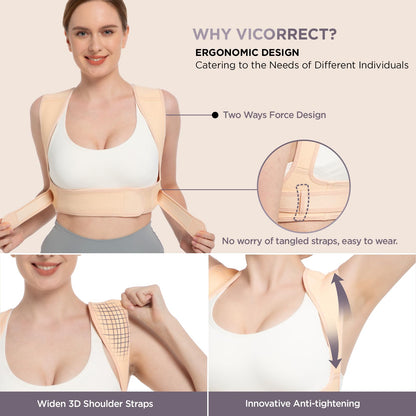 Posture Corrector for Women and Men, Adjustable Upper Back Brace for Clavicle Support and Providing Pain Relief from Neck, Shoulder, and Upper Back (Beige, Small/Medium)