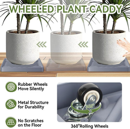 UoeRing 2 Pack-Square 11 Inch $9.9 Plant Caddy with Hidden Wheels Heavy Duty Rolling Plant Stands Indoor Outdoor Plant